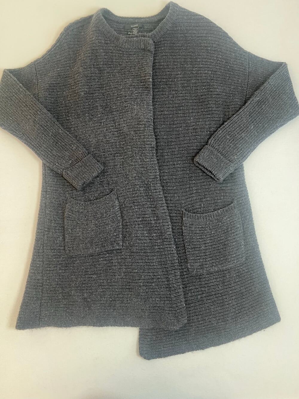 Tahari Womens 2X Gray 100% Extrafine Merino Wool Long Cardigan Quiet Luxury